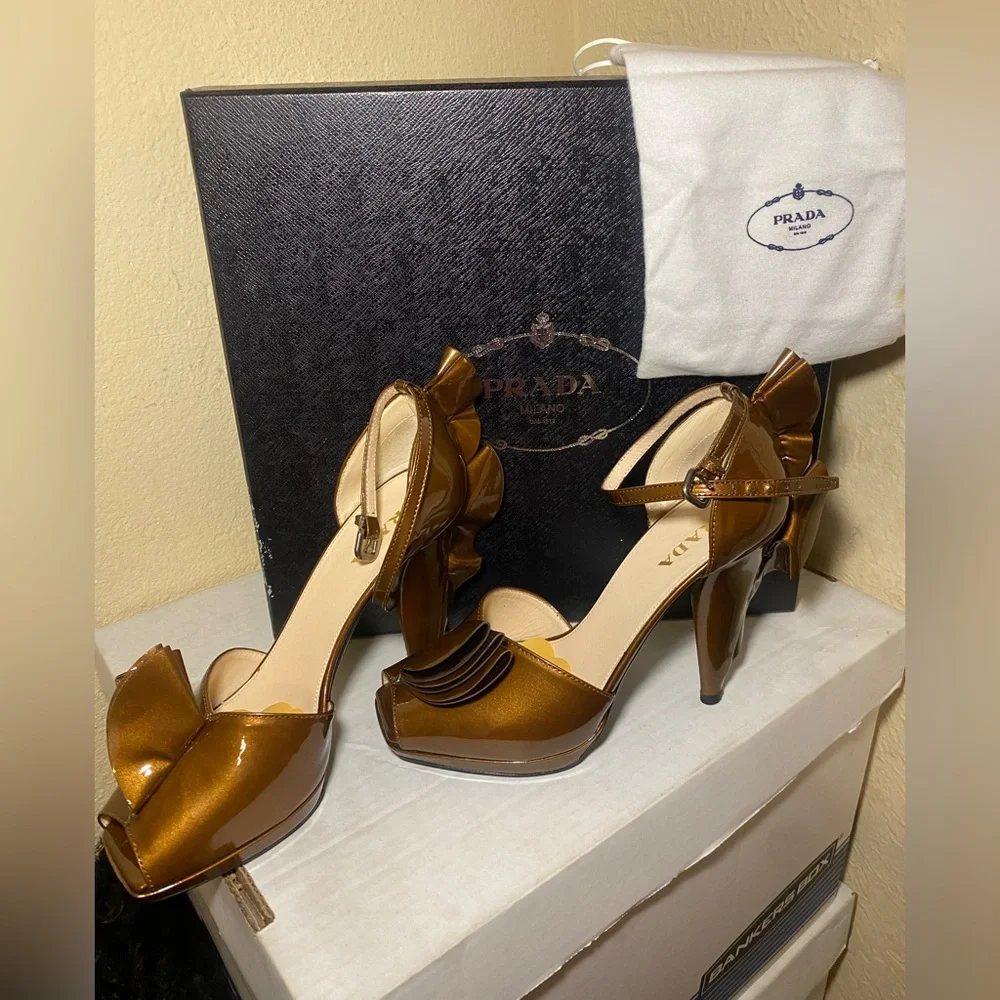 Prada Women's Metallic Bronze Heels
